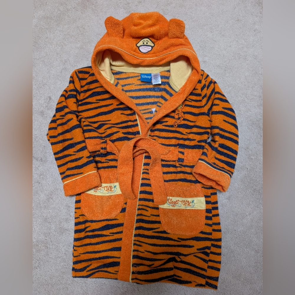 Disney Tigger Orange and Navy Striped Kids Robe